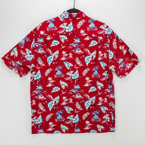 Caribbean Hawaiian Print Shirt Men's Medium Hidden Travel Pockets Red Floral - Picture 10 of 13